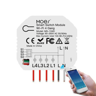 رله هوشمند چهار پل 10 آمپر WiFi برند Moes مدل WM-104D-MS
