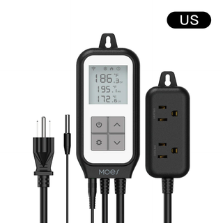 سنسور دما هوشمند WiFi دارای نماشگر با دو پریز برق خروجی سرمایش و گرمایشی برند Moes مدل WTP-YC-US2-BK-MS